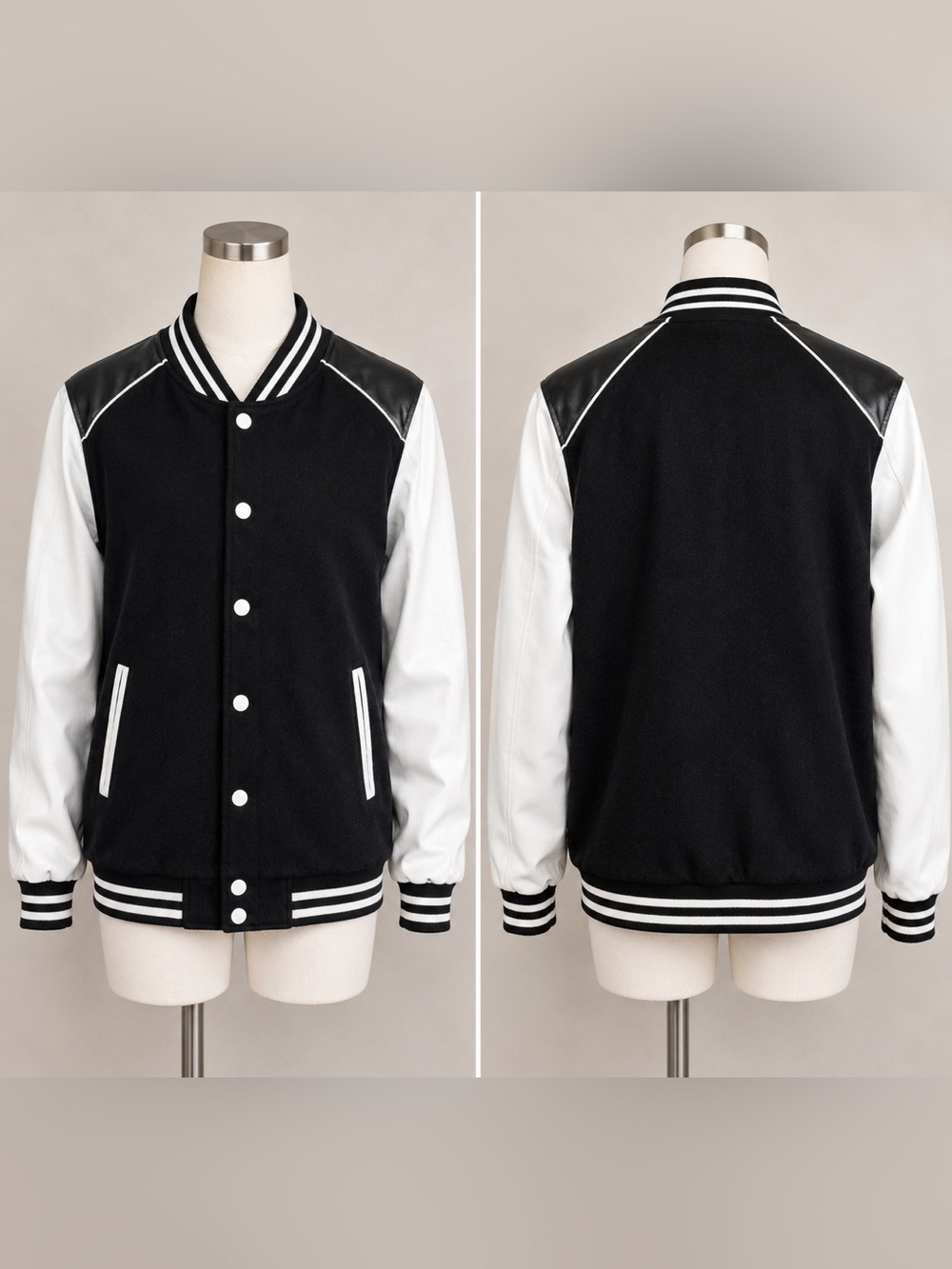 Black & White Contrast Varsity Bomber Jacket - Unbranded
